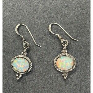 925 Sterling Silver Vintage Dangle Earrings Minimalist Oval Mother Of Pearls